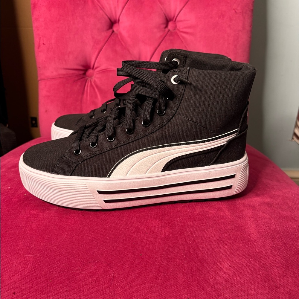Puma Black and White Kaia 2.0 Mid Sneakers